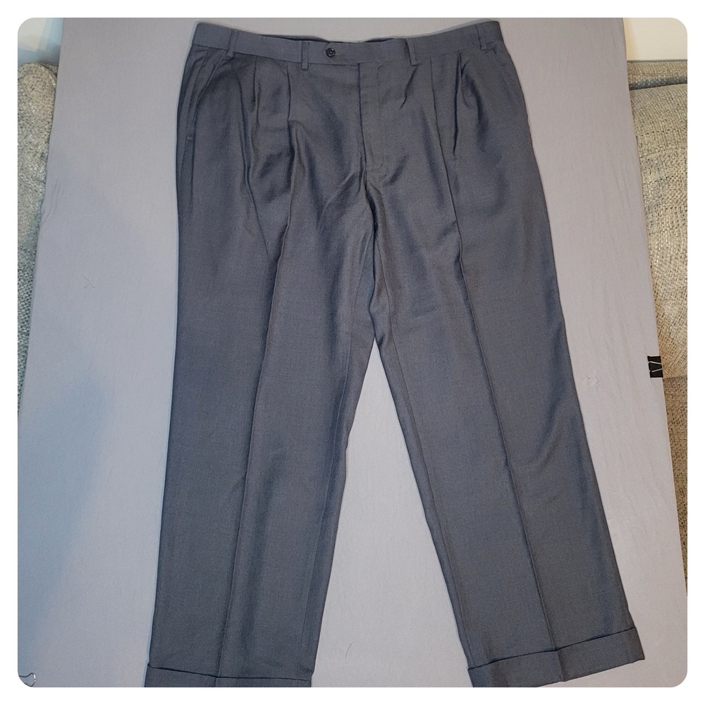 Gray Pleated Dress Pants Cuffed Hem Office Career Trousers
